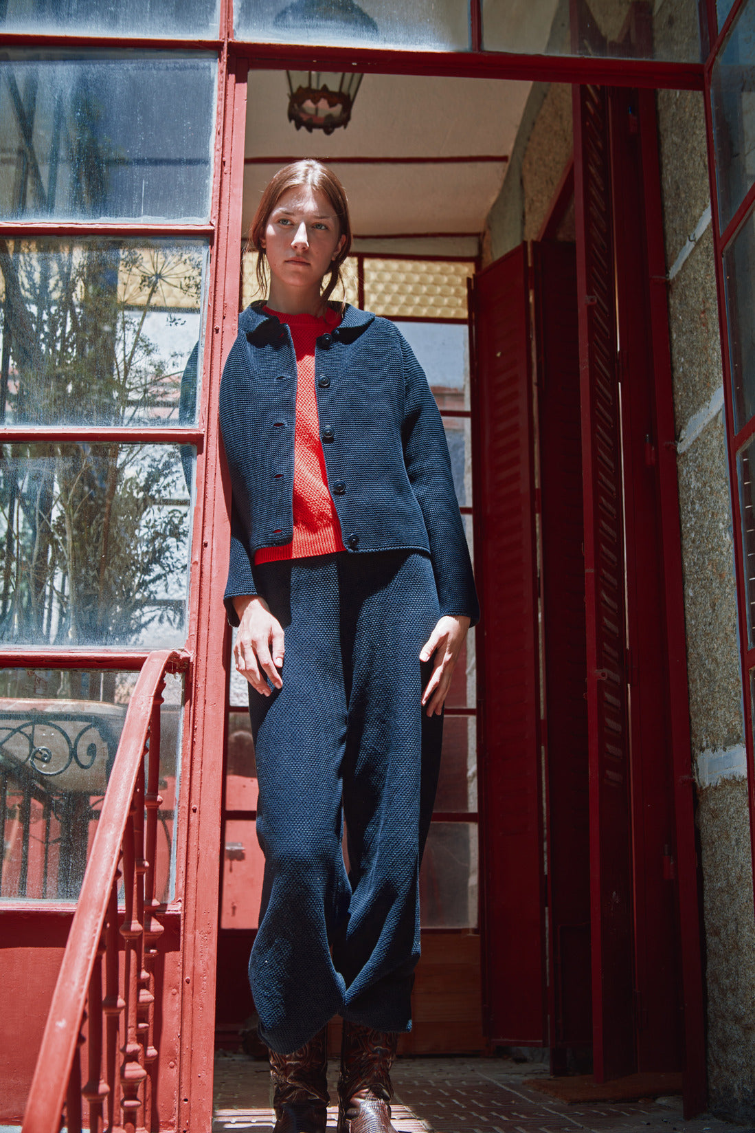 ROSA Veste au col Claudine en coton biologique - Bleu marine