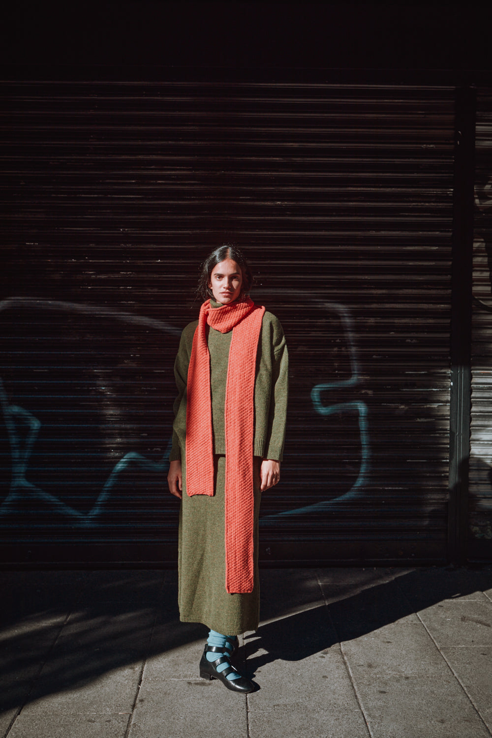ROSALIE Écharpe fine en laine mérinos - Corail