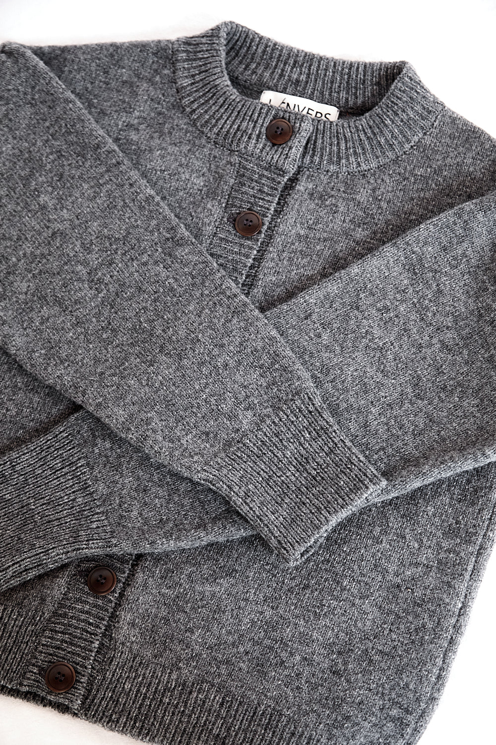 SANDRA Cardigan à col cheminée en laine mérinos - Gris cendré