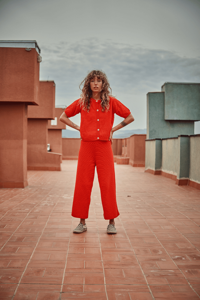 SARAH Cardigan Manches courtes en coton 100 % biologique, rouge - L'Envers