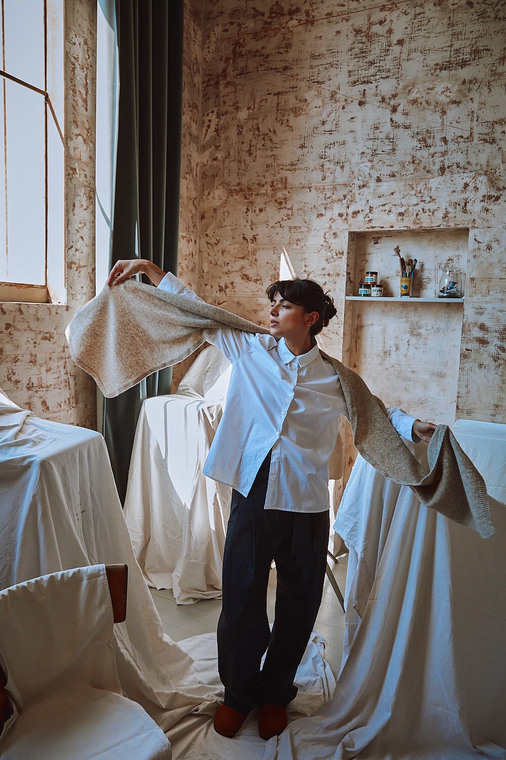 SOLANGE Mega Écharpe en laine mérinos - Beige - 100% cruelty- free and sustainable knitwear - L'envers 