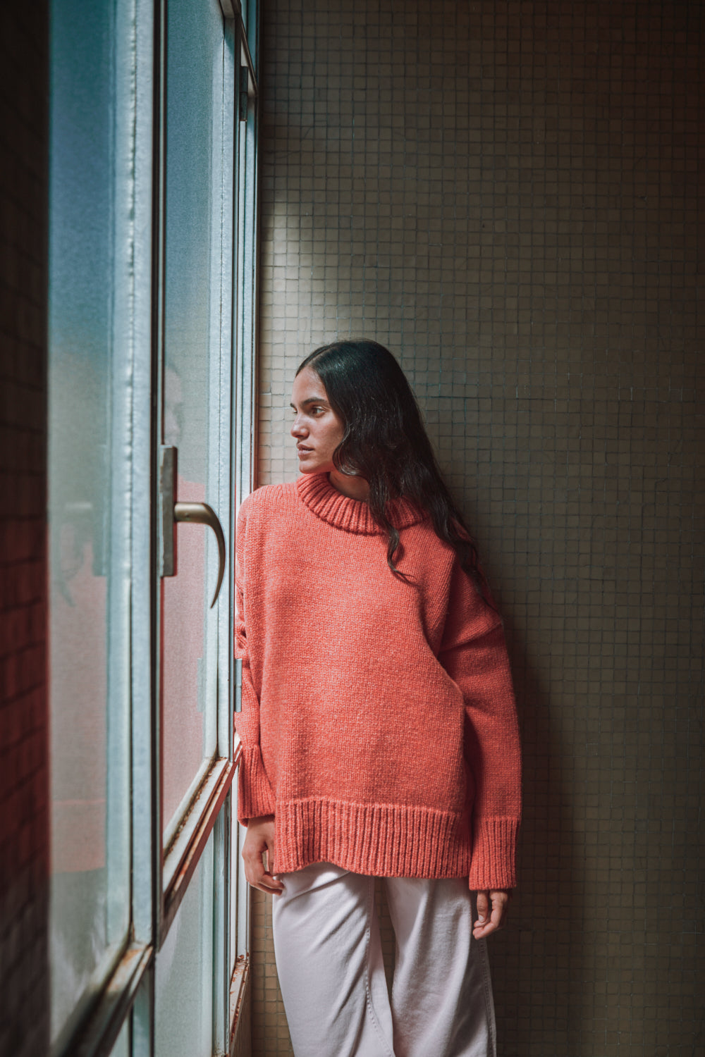 STEPHANIE Pull oversize en laine mérinos - Coral