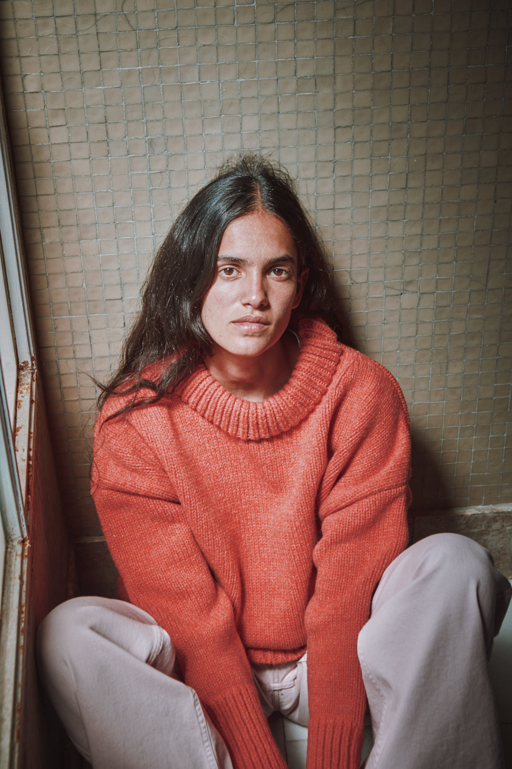 STEPHANIE Pull oversize en laine mérinos - Coral