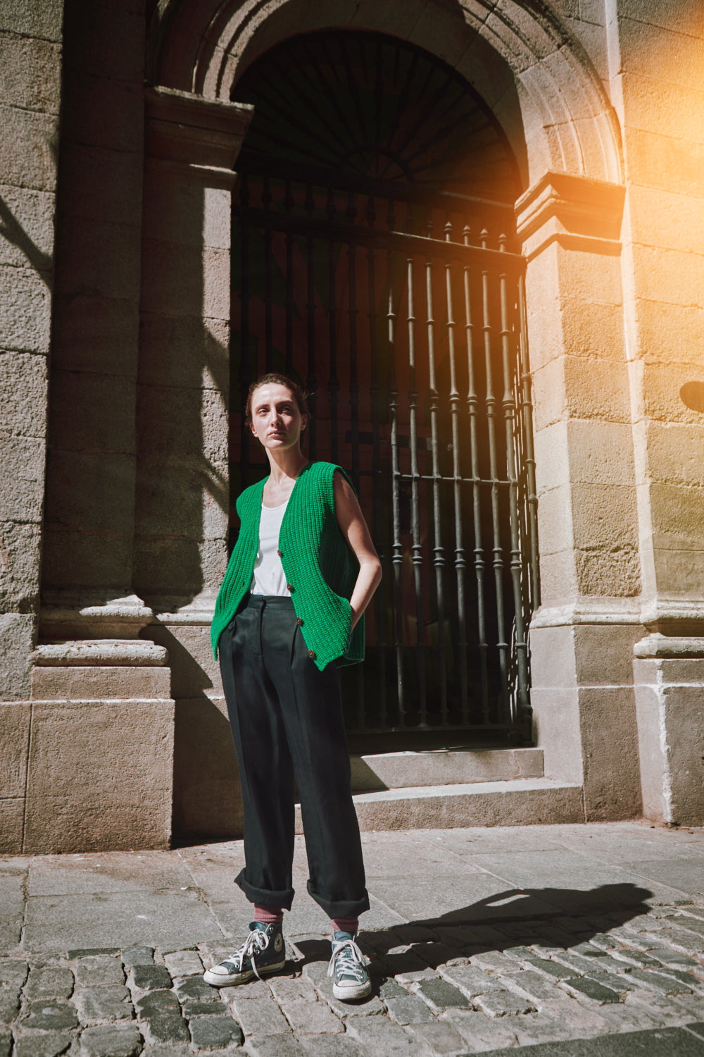 Gilet sans manches VERA en laine mérinos - Vert perroquet