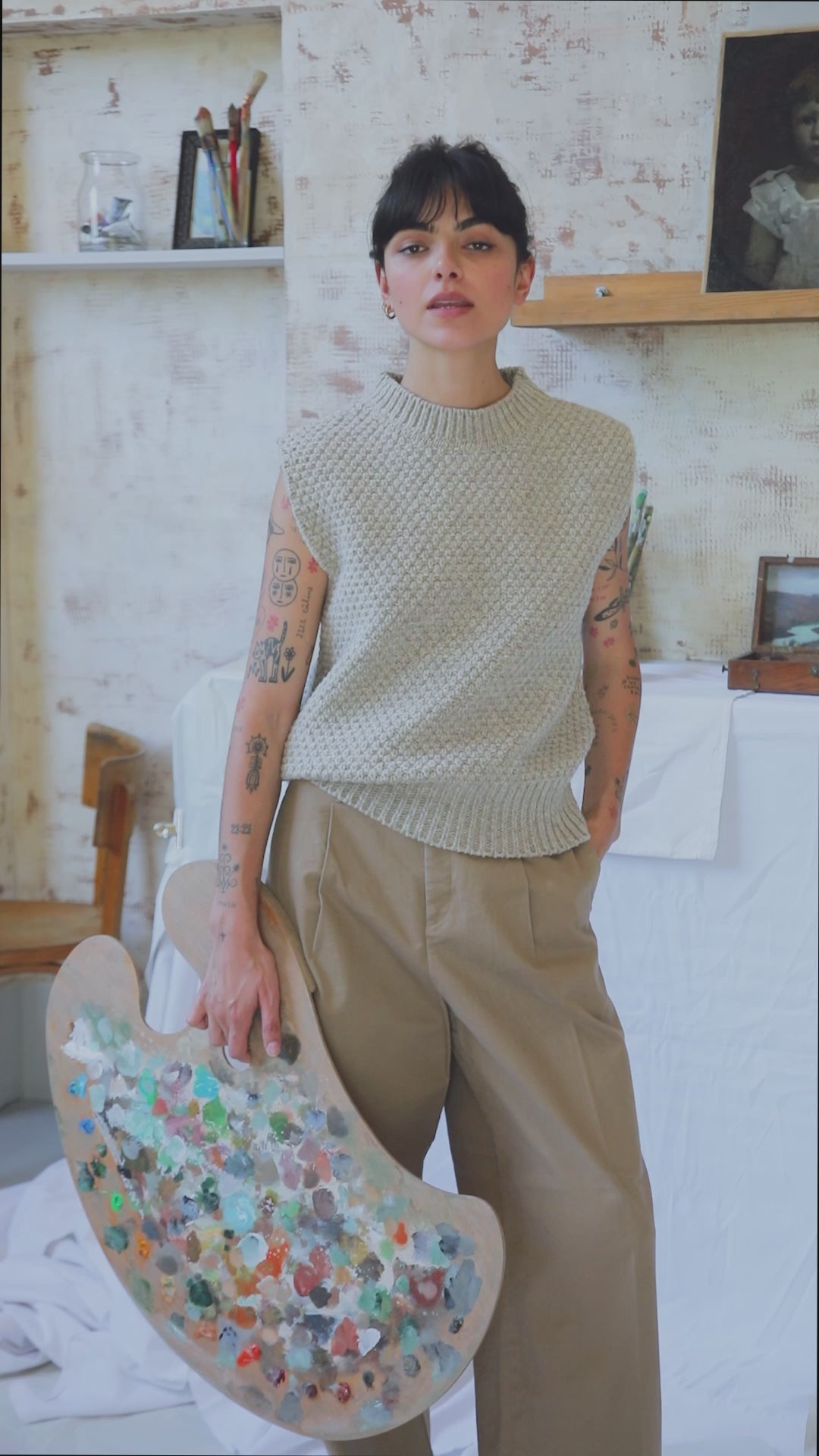 MAIA Pull sans manche en laine mérinos - Beige, 100% cruelty-free and sustainable knitwear- L'envers