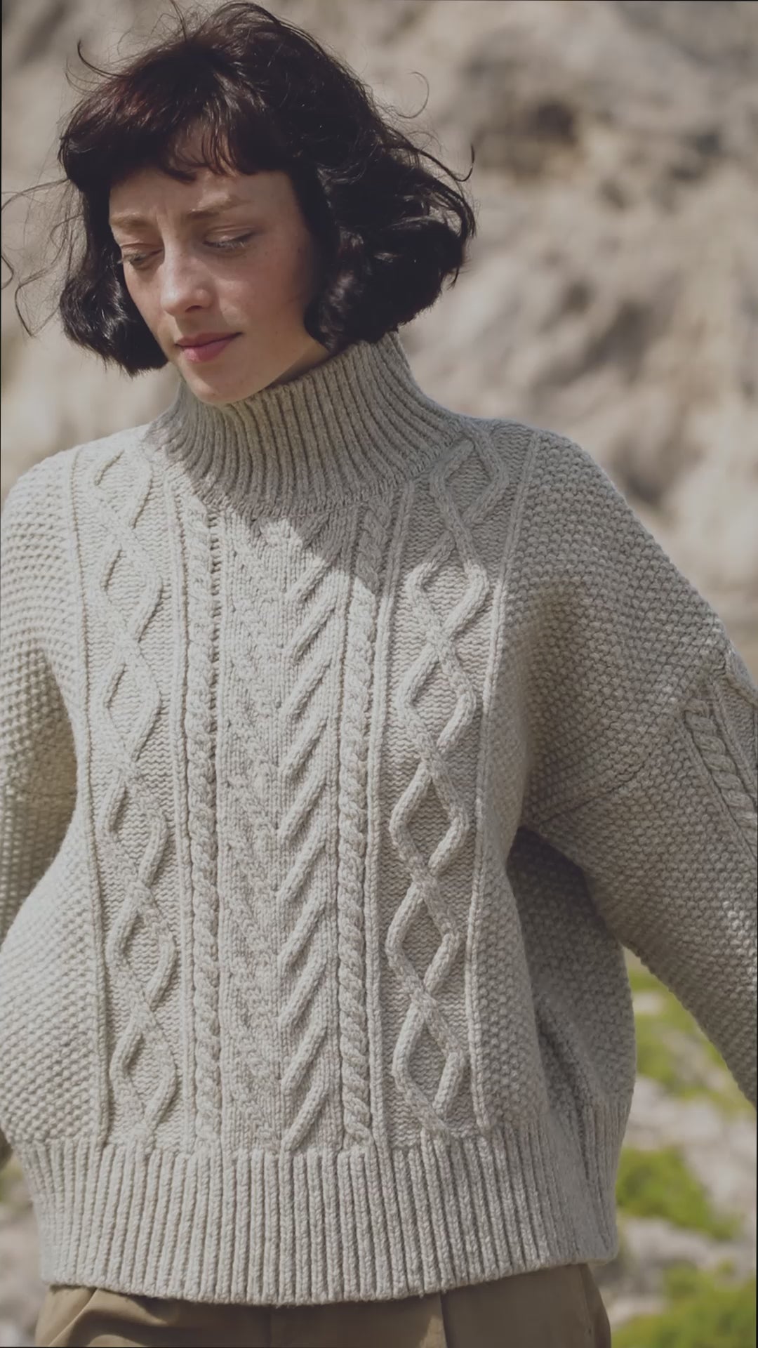 GWENAELLE Pull irlandais en laine mérinos - Beige | L'Envers