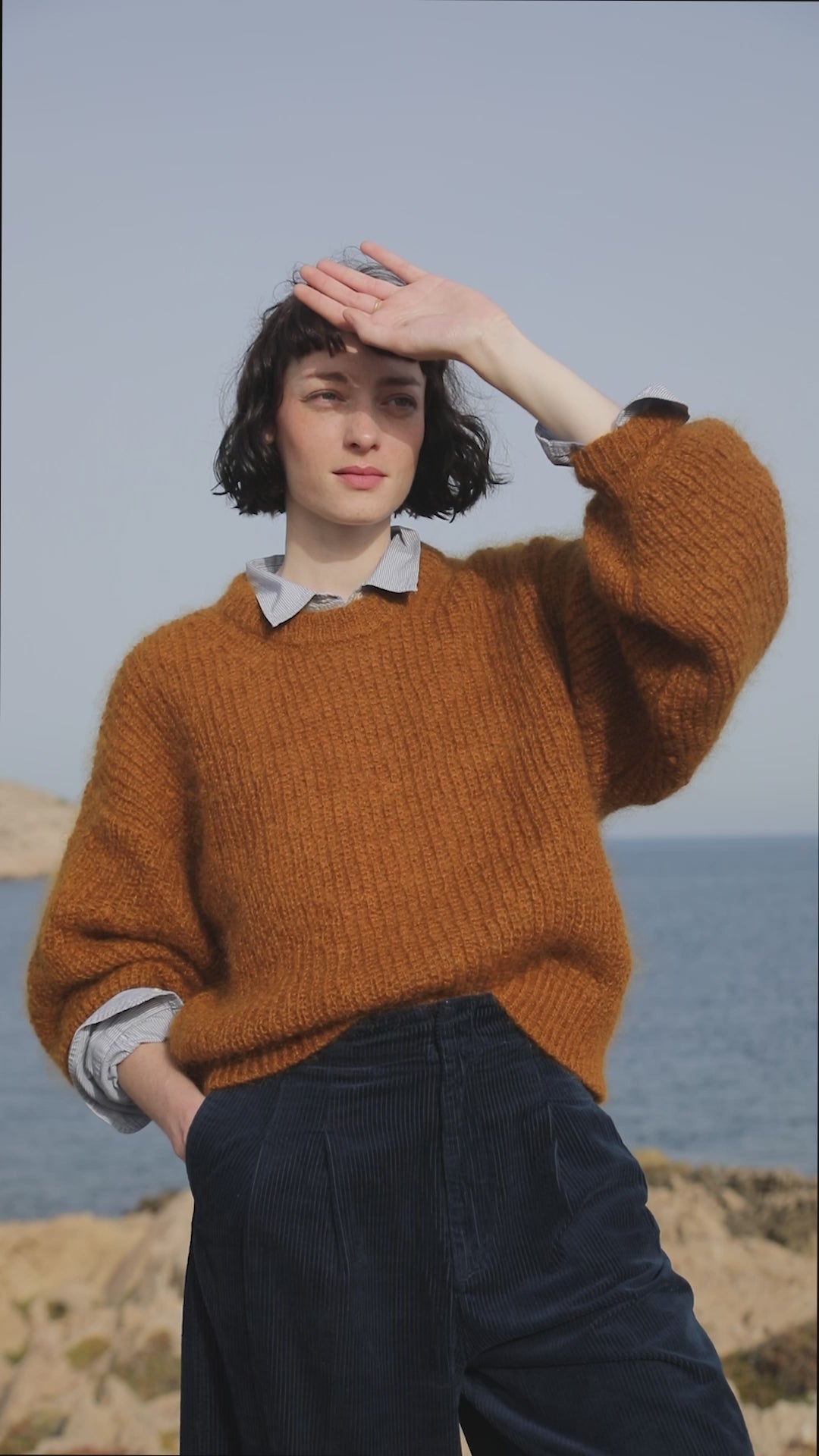 LUCIE Pull chauve-souris en laine mohair - Ambre - 100% cruelty-free & Sustainable knitwear - L'envers