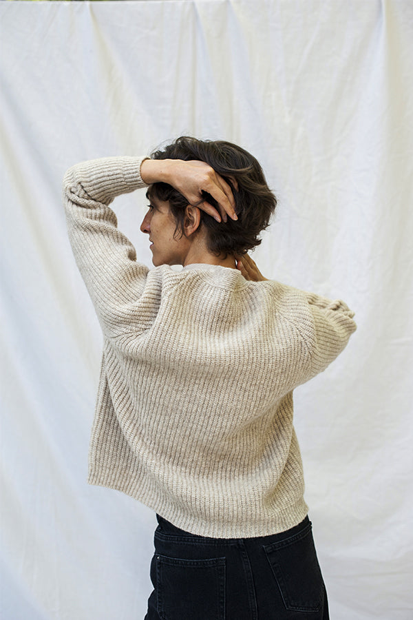 L'Envers - Anna Cardigan en laine espagnole - Non Mulesed Certificated - Color Beige - Back Picture